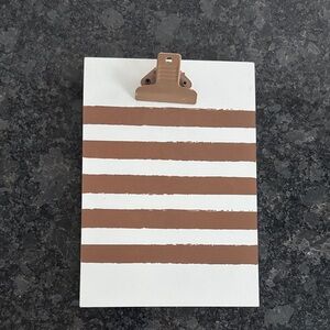 NWOT Striped Wooden Mini Clipboard with Brown and White Stripes and Easel back